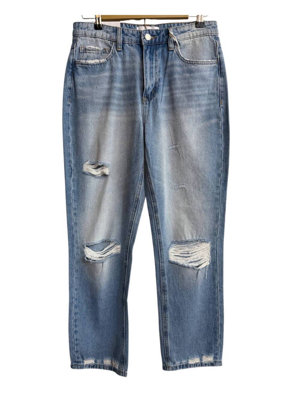 NEW VERVET BY FLYING MONKEY women's high rise straight jean in med wash